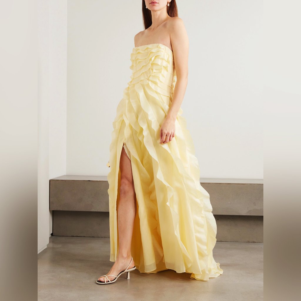 Aje Allairie Strapless Ruffled Faille Gown - Yellow
